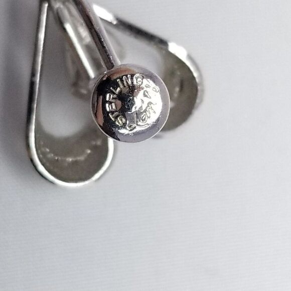 Vintage Sterling Silver Heart Shape Rhinestone Clip On Screw Back Earrings - Picture 4 of 7